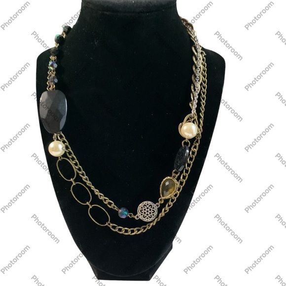 Avon “Mixed Chain” Gold and Black long Necklace NIB 2010 - Picture 1 of 7